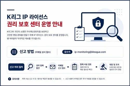 'K리그 IP 라이선스 권리 보호센터' 운영 안내 이미지.