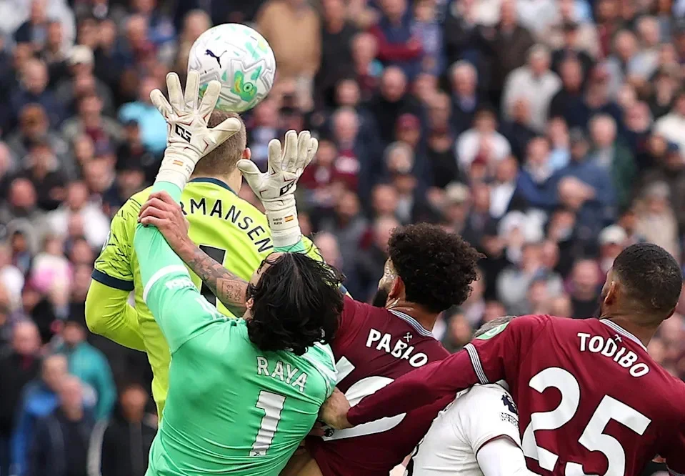 David Raya was adjudged to have been fouled after a lengthy VAR review (Getty)